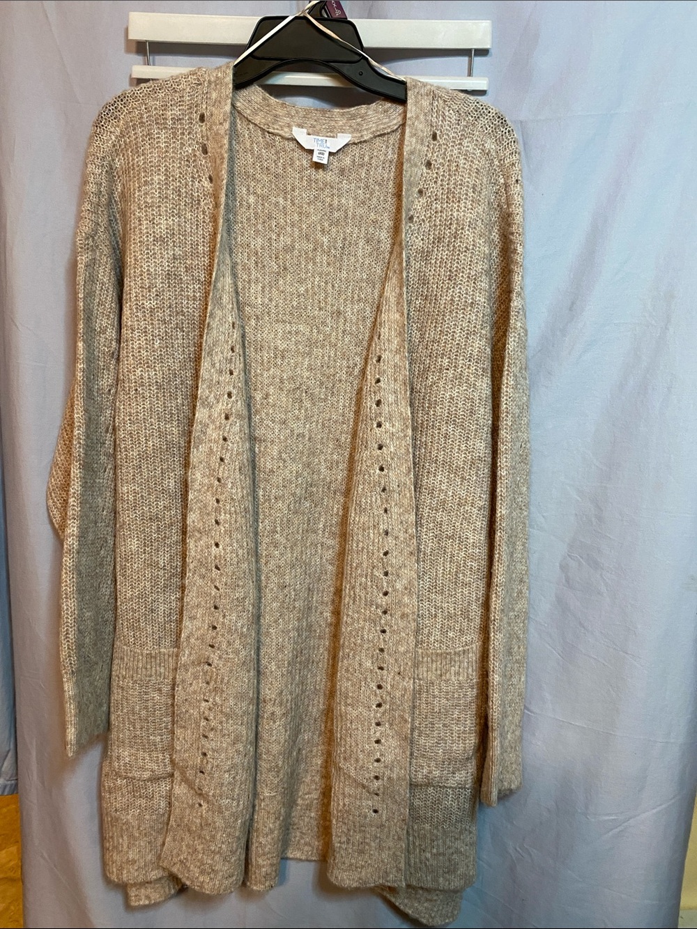 Time and Tru Neutral Knit Open-Front Cardigan in Beige